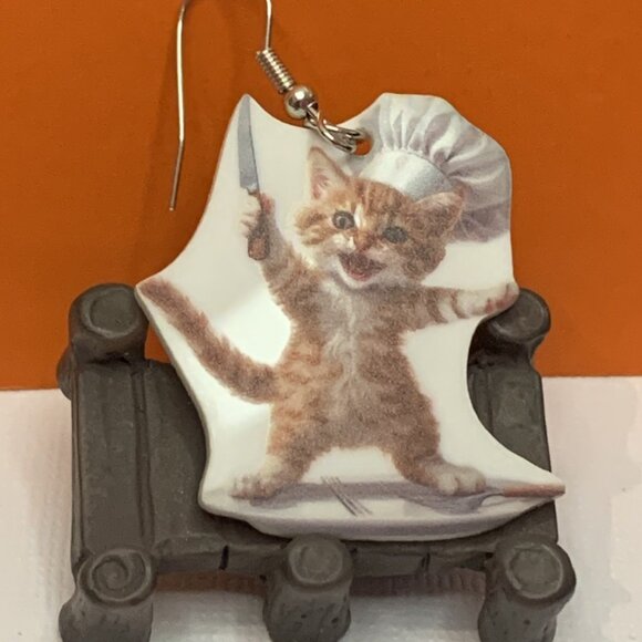 Cat Earring, Chef Earring, Knife Earring, Orange Cat Earring, Halloween Earring - Picture 8 of 9